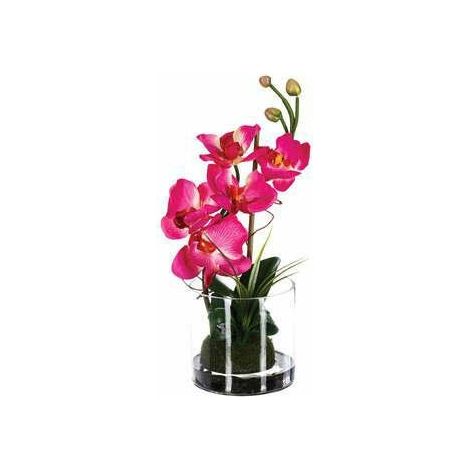 Orchidée artificielle avec vase en verre, rose (1/3)