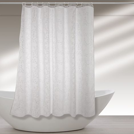 Tenda Doccia da Bagno con Ganci Fantasia a Rami Bianca - Formato: 120 x 200 cm