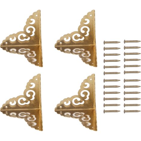 Protections d'angle en laiton pour boîte à bijoux (4 pièces) avec motif nuage vintage, côté de 5 cm, protections d'angle haute résistance avec vis incluses, adaptées aux armoires. (1/5)