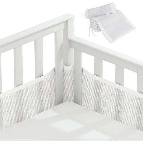 Barrière de lit bébé en maille 3D respirante, respirante et sûre, compatible avec tous les types de lits bébé, blanche (1/5)