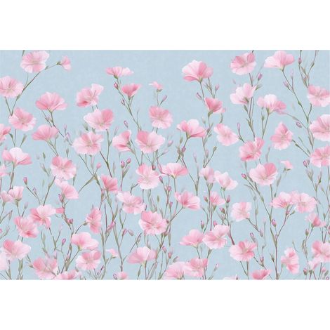 Papier peint mural fleurs roses prairie intissé grand format design intérieur salon chambre pas cher 150x105 cm (1/5)