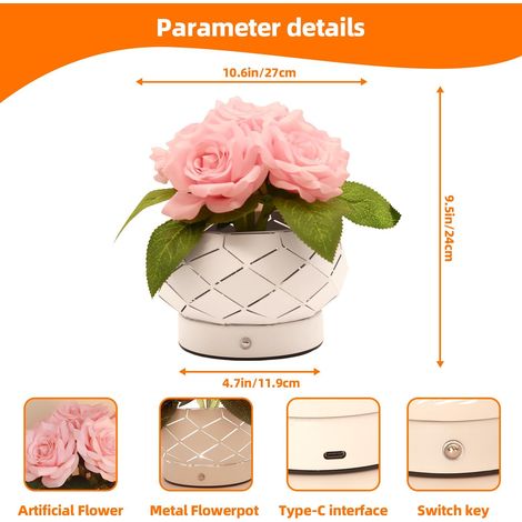 Lampe tactile en forme de rose,lumières alimentées par piles, petite veilleuse à intensité variable 3 couleurs (1/5)