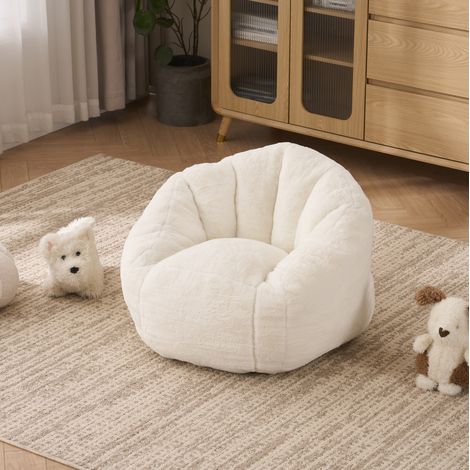 Poltrona pouf infantil in peluche morbido con schienale ergonomico 75x70x52 cm beige OKWISH (1/5)