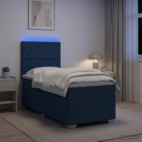 Cama box spring con colchón con cabecera Azul 100 x 200 cm Tela (1/5)