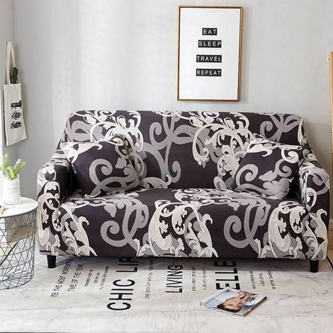 1 pièce Housse de Canapé Extensible, Motif Rétro, Brun, pour Canapé 2 Places, Adaptée Canapés Tissu/Cuir, Salon Moderne