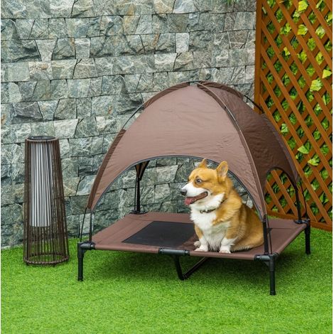 Lettino rialzato per cani con tettuccio, 92 x 76 x 90 cm, marrone HAVRYA (1/2)