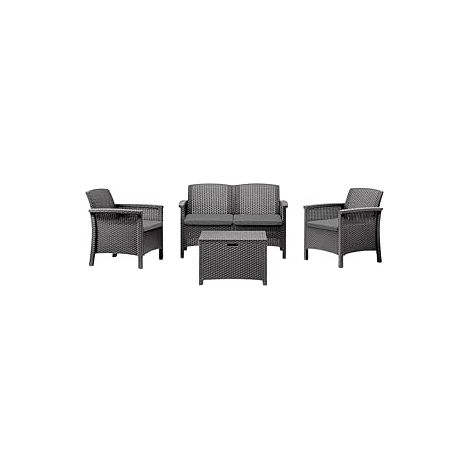 Salotto Da Giardino In Plastica Rattan - Set da Esterno: Divano, Poltrone con Cuscini e Tavolo - Per Relax - Nero (1/5)
