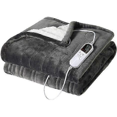Couverture chauffante électrique individuelle (130 x 160 cm, grise) - Couverture chaude en flanelle polaire pour l'hiver, 10 niveaux de chauffage et 5 minuteries automatiques, jeté confortable pour le (1/4)