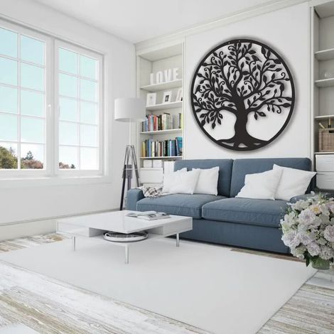 Cuadro metálico para pared, marco del Árbol de la Vida, decoración de pared de estilo industrial negro, cuadro moderno y original de gran tamaño para salón, 40 x 40 cm. (1/3)