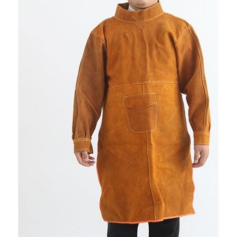 Feuerfeste, abriebfeste und hitzebeständige Schweißerschürze aus Leder, 130 cm langärmelig, gelb