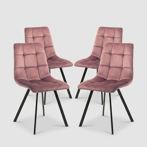 Juego de 4 sillas de terciopelo efecto acolchado para comedor Amelie - Rosa (1/5)