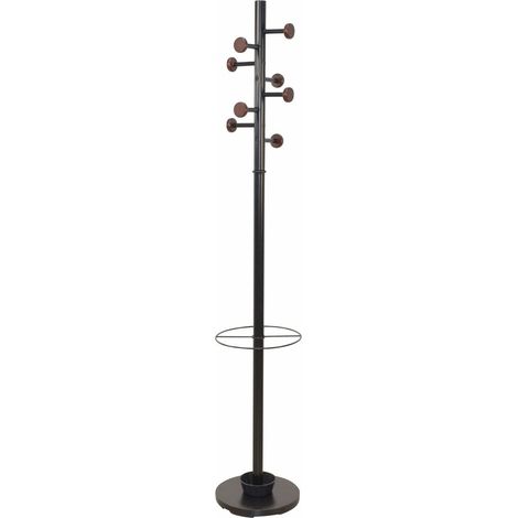Perchero moderno de metal negro con 8 ganchos y pomos de madera de caucho 050000790