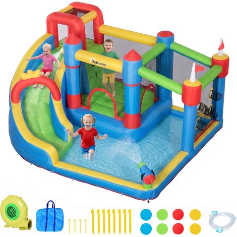 Château gonflable aire de jeux avec toboggan trampoline piscines 3 8 ans 390 x 300 x 197 cm multicolore (1/5)
