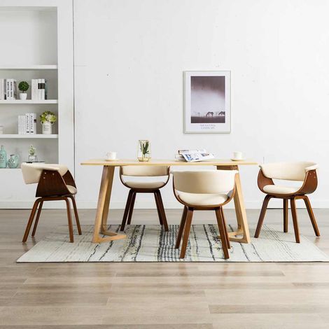 vidaXL Sillas de comedor 4 uds madera curvada y cuero sintético crema (1/5)