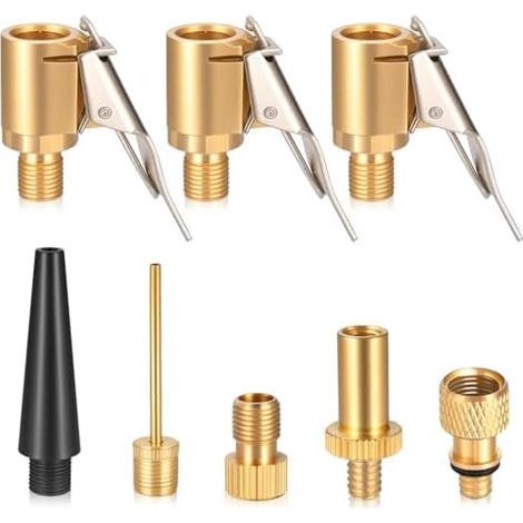 3 Pcs Adaptateurs de Valve et 5 Embout Gonflage avec Raccord Rapide Air Comprimé, 8mm Adaptateur Pneu Velo, Clips Mandrin Pneumatique en Laiton pour Bosch EasyPump - (1/5)
