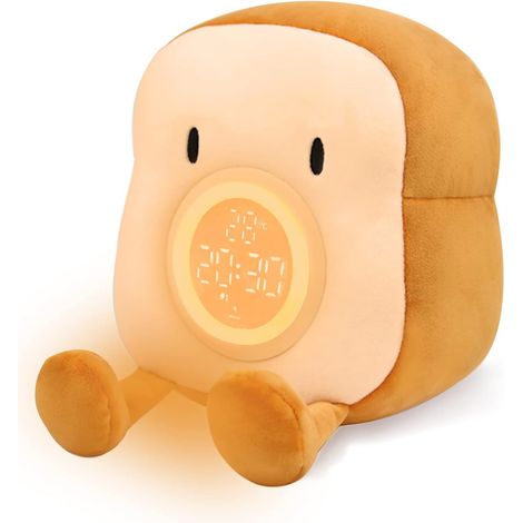 Plüsch-Wecker für Kinder, All-in-One-Nachtlicht, gemütliche Plüsch-Bettuhr mit Dual-Wecker und Schlummerfunktion, dimmbare Bettbeleuchtung, Geburtstagsgeschenk für Kinder, Teenager, Mädchen, Jungen, F
