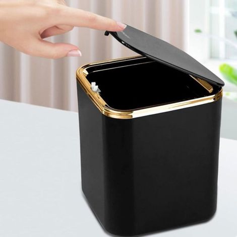 Mini poubelle table avec couvercle 2L – noir (1/5)