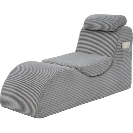 Fauteuil moderne en mousse haute élasticité avec coussin amovible et poche latérale, gris clair, 160x66x90 cm (1/5)