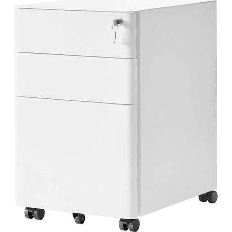 Caisson de Bureau à 3 Tiroirs Casier Verrouillable Préassemblé, 50 x 39 x 59 cm, Blanc (1/5)