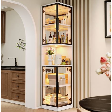 Vitrina LED blanca 42x44x205 cm, puertas de cristal, espejo y antivuelco - CHICFURN (1/5)