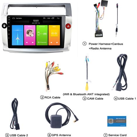 2+32GB Android 13 Radio Coche para Citroen C4 2004-2009 Radio Carplay Android Auto Inalámbrico, IPS 9" Pantalla Táctil con Cámara Trasera, Bluetooth Manos Libres, Navegación GPS (1/5)