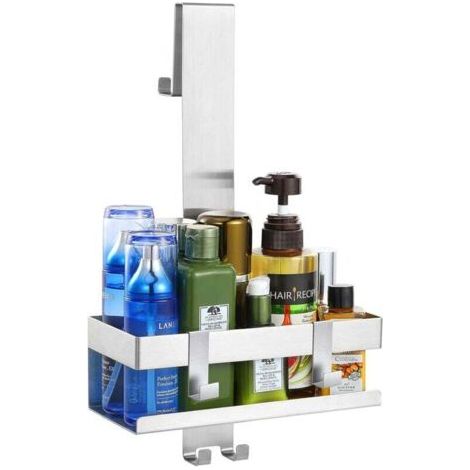 Étagère de douche suspendue, acier inoxydable sans perçage, étagère de salle de bain avec crochets, panier de douche, porte-serviettes pour salle de bain à porte vitrée
