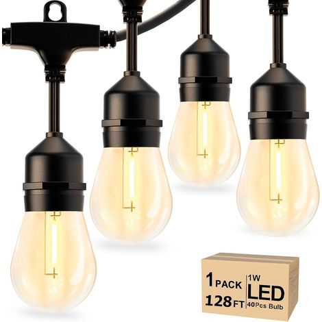 Guirlande Lumineuse Extérieure 14M,Guirlande Lumineuse Exterieure LED S14 E27 Ampoules IP65 Imperméable Connexion Chaîne Lumiere Exterieur pour Jardin, Noël, Mariage, Boutique Blanc Chaud 2700K