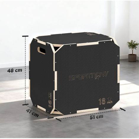 Plyo box in compensato, altezza regolabile, 3 altezze, 51 x 48 x 41 cm, nera OKMYHOME