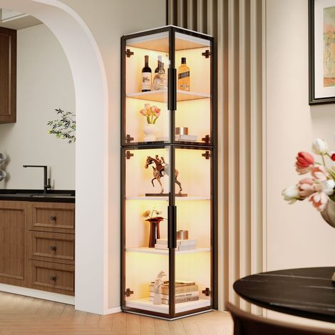 Vitrine Colonne en Acrylique - L40xH170xP40 cm - 5 Niveaux avec LED Bluetooth & Portes Transparentes - Moderne - Blanc (1/5)
