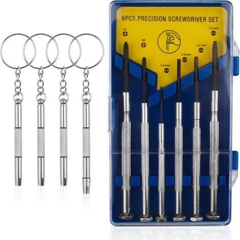 Lot de 10 petits tournevis avec 4 tournevis plats et 2 pièces de rechange de tournevis annulaire et tournevis de précision 4 en 1 pour lunettes/bijoutiers/lunettes (1/5)