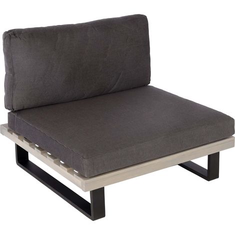 Sillón HHG-469, sillón de jardín, madera de acacia hilada con certificado MVG aluminio, gris, tapizado gris oscuro