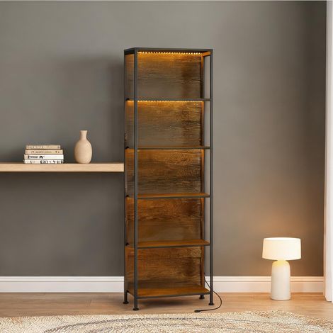 Étagère haute 5 niveaux avec éclairage LED 60 x 30 x 179 cm noir (1/5)