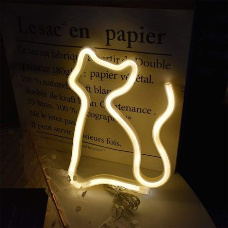 Neon Cat lumière Chat Neon Lights Inscription Applique décor de la chambre batterie et USB Exploité Neon Lights enseignes au néon blanc chaud Chat Lampes Lumière pour Bar Chambre pour enfants de soir- (1/5)