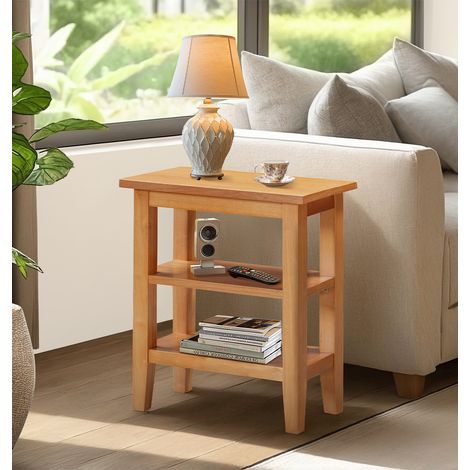 Hallowood Furniture Aston Narrow Side Table with 2 Open Shelves, Oak Effect Coffee Table, Wooden Side Tables for Living Room, Bedroom or Hallway, Small Tables for Small Spaces (1/5)
