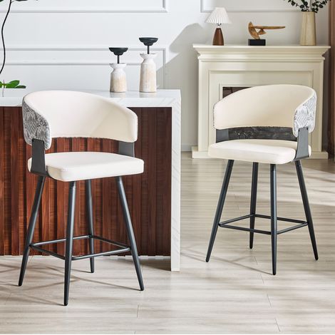 Lot de 2 tabourets de bar blancs avec dossier, assise en similicuir et métal (1/5)