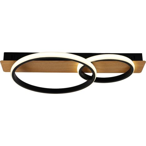 Plafonnier scandinave LED 18W à 3 anneaux noir et bois ROWENA Milagro (1/5)
