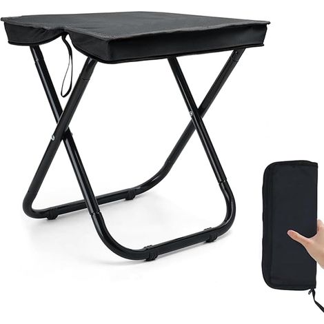 Tabouret Pliant D'extérieur, Mini Tabouret Pliant Portable, Siège de Camping Portable, avec Sac de Rangement, pour la Pêche, Le Camping, Le Barbecue en Plein Air, Les Voyages (Noir) (1/5)