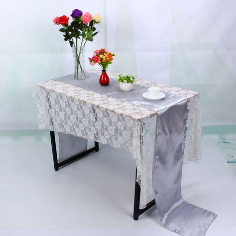 Chemin de table 30 x 275 cm pour la décoration de table de banquet de mariage (Argent) (1/4)