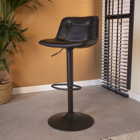 Tabouret de bar industriel Jason Noir Similicuir - Réglable - (1/5)