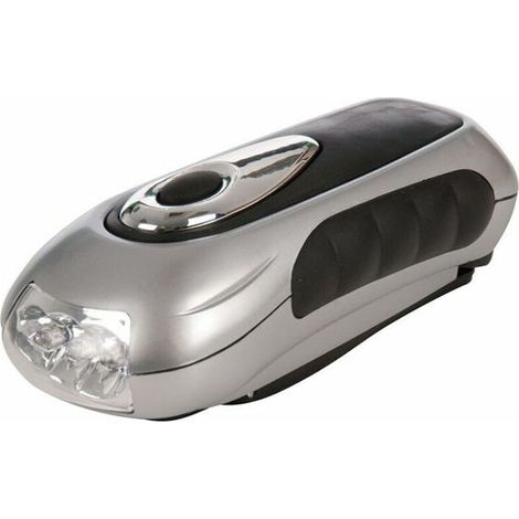 – Lampe torche à manivelle écologique – 3 LED – 2 modes d'éclairage – 30 minutes d'autonomie par minute d'actionnement – Poignée caoutchoutée