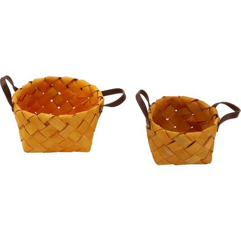 Lot de 2 paniers à pain et fruits tressés à la main, boîte de rangement en copeaux de bois, plateau alimentaire rond japonais. (1/5)