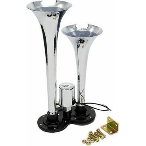 150dB 12V/24V Universal Dual Trompete Chrom Air Horn Lautsprecher Kit für Zug Lkw (1/4)