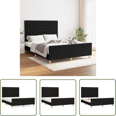 The Living Store Cadre de lit sans matelas noir 140x200 cm tissu - Cadre De Lit - Lit Double - Tête De Lit - Literie - Meuble Chambre (1/5)
