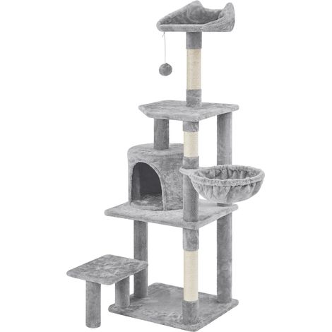Yaheetech – Arbre à chat 145 cm gris clair – Panneaux de particules E1 – Perchoir oreille, cachette, poteaux à griffer – Centre d'activités pour chat (1/5)