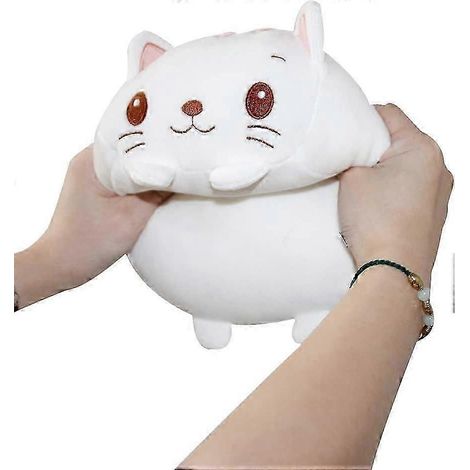 Coussin cylindrique, adorable jouet en peluche blanche en forme de chat, 20 cm de long, ultra doux et confortable, un cadeau idéal pour la literie et le sommeil des enfants. (1/5)
