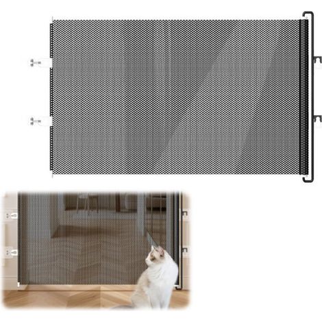 Barrière de sécurité rétractable pour escalier, barrière de sécurité pour enfants, barrière pour animaux (chats et chiens), barrière de sécurité pour bébés, portes et escaliers, 9 cm, noire, 40 x 125 (1/5)