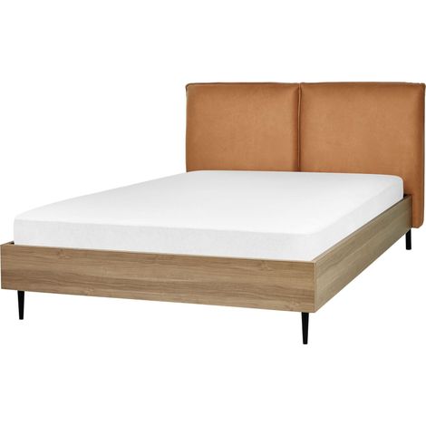 Lit Double Moderne Tapissé 140 x 200 cm en Cuir PU Marron Doré Limanton