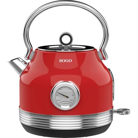 SOGO Human Technology Bollitore senza filo, Protezione da surriscaldamento, Custodia Cool-Touch Rosso (metallico) Capac (1/2)