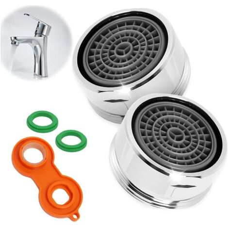 2-Piece Brass Tap Aerator M24 - Fits Taps with 24mm Internal Thread, Anti-Limescale Tap Filter, Water-Saving Anti-Splash Tap Aerator with Filter Wrench (1/5)