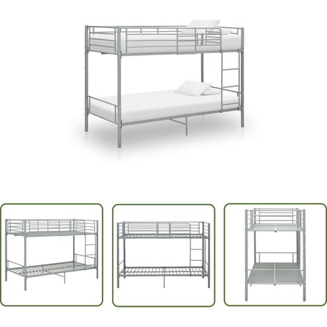 The Living Store Lit superposé sans matelas gris métal 90x200 cm - Lit Superposé - Lit Enfant - Lit Métallique - Lit Double - Meubles Enfants (1/5)